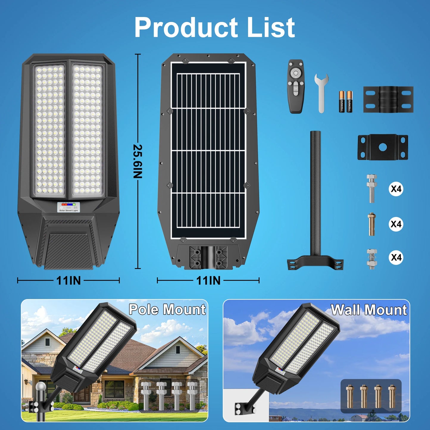 2-Pack 9000W Solar Street Light IP65 Dusk-To-Dawn Motion Sensor