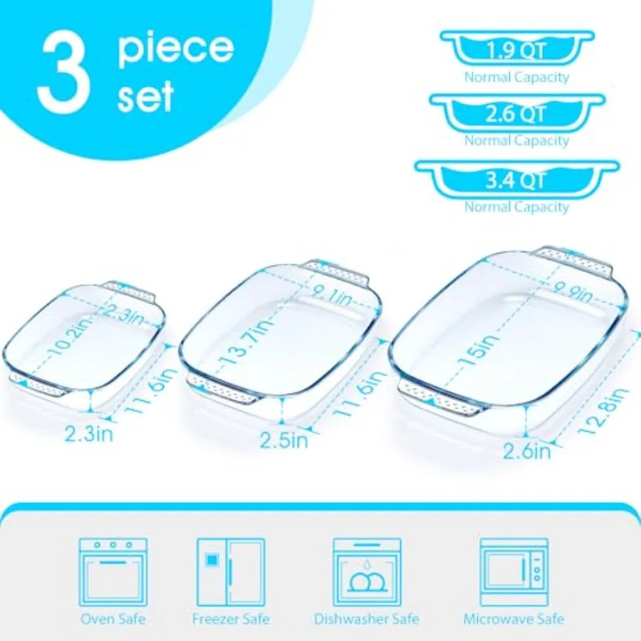 Glass Baking Dish Set, Oven Safe Easy Grab Bakeware