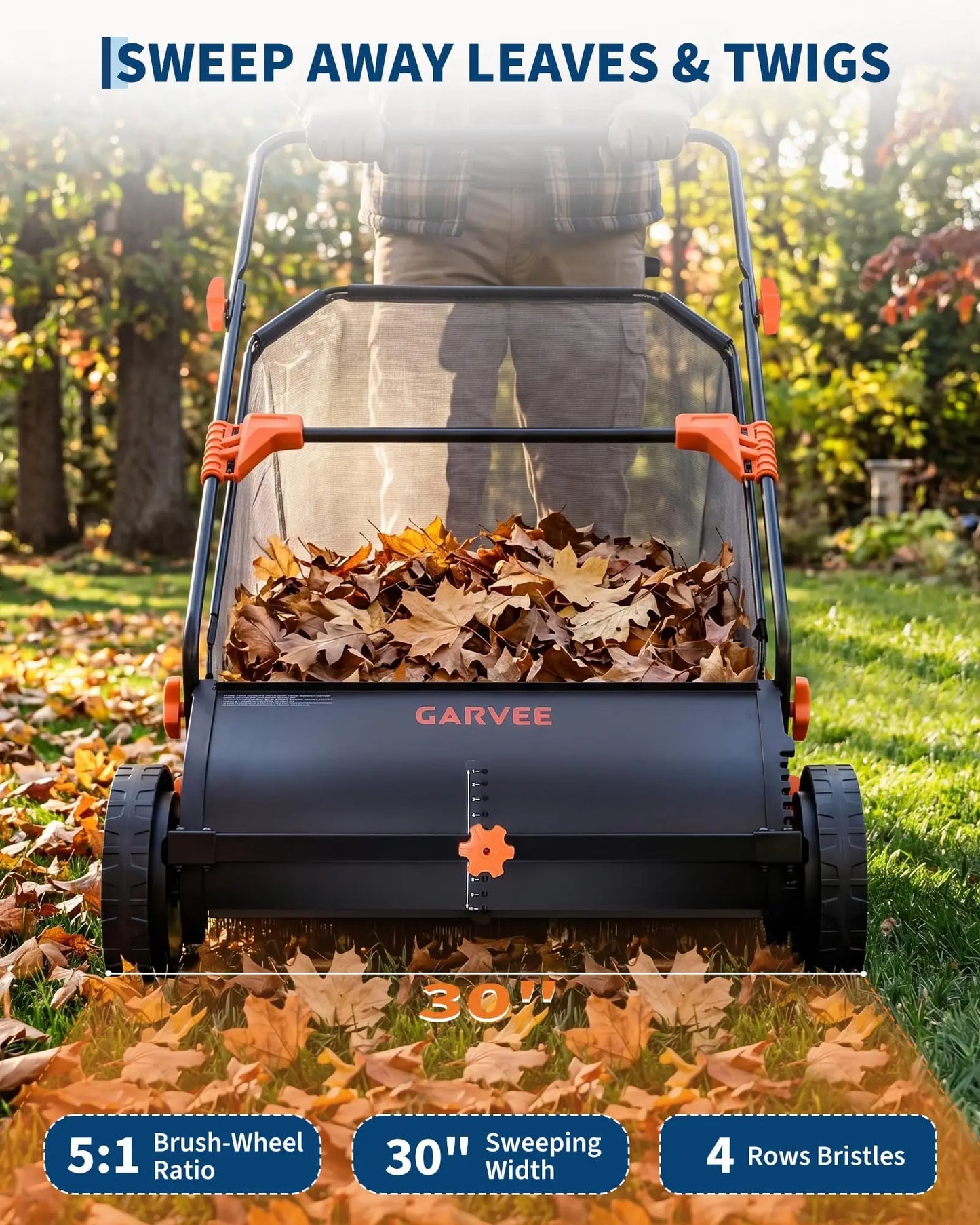 Studyset Heavy-Duty Push Lawn Sweeper With Mesh Bag