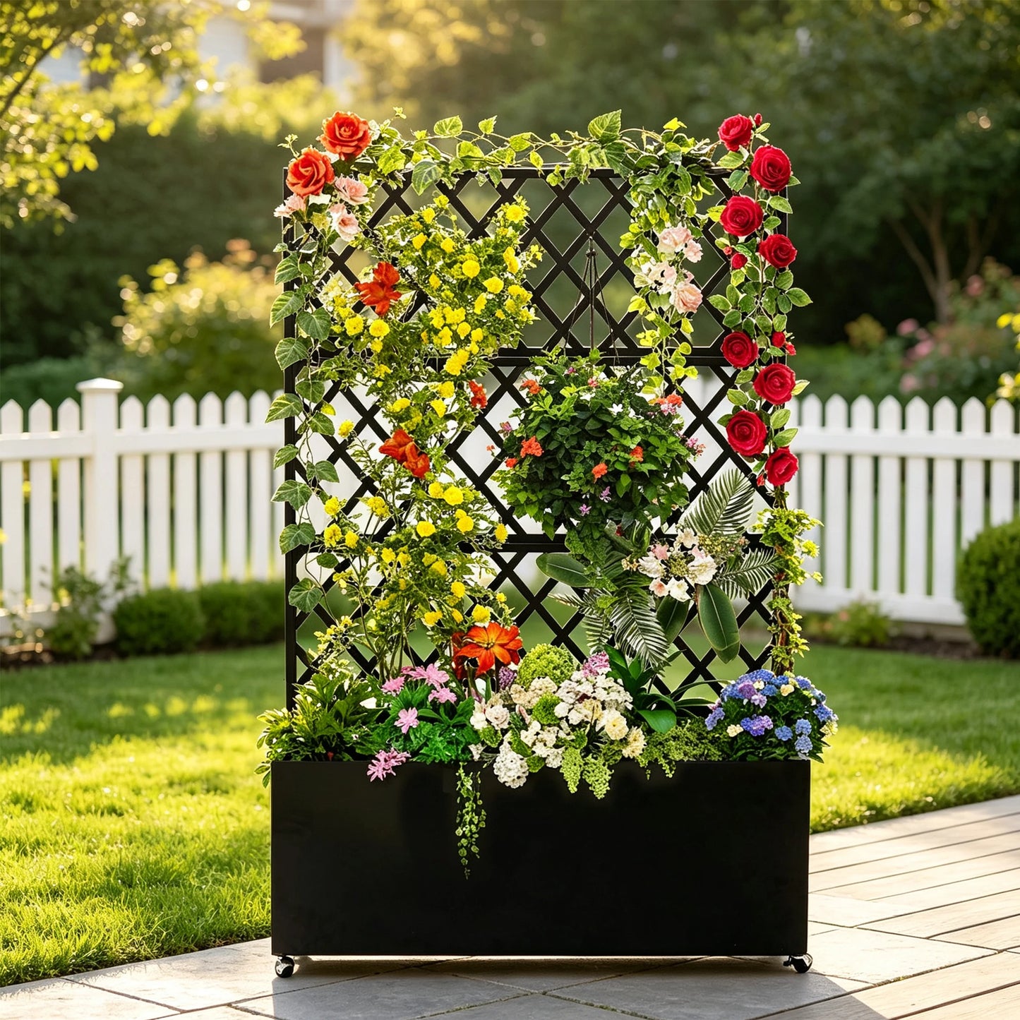 HiMISS Galvanized Steel Raised Garden Bed With Trellis And Wheels