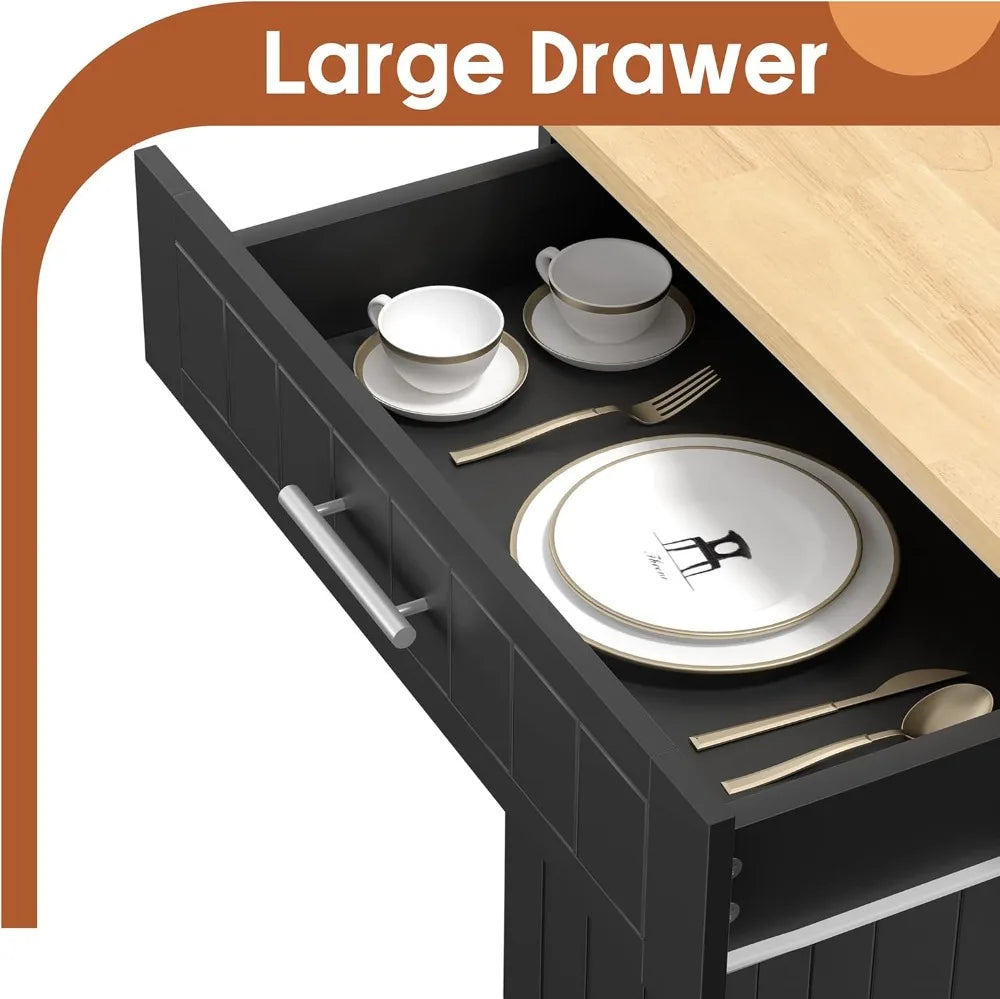 Kitchen Island Cart On Wheels With Storage Cabinet And Drawer