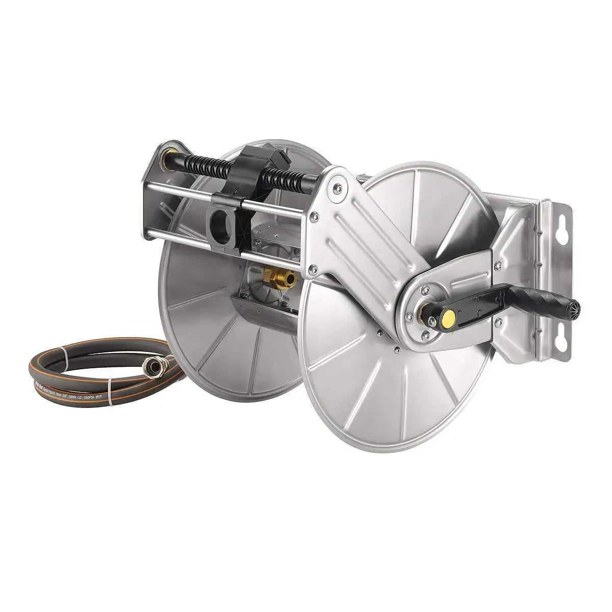 Giraffe Tools Stainless Steel Garden Hose Reel With Crank Wall Or Floor Mount