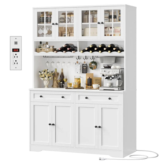 Modern Kitchen Pantry Cabinet With Charging Station And Microwave Stand