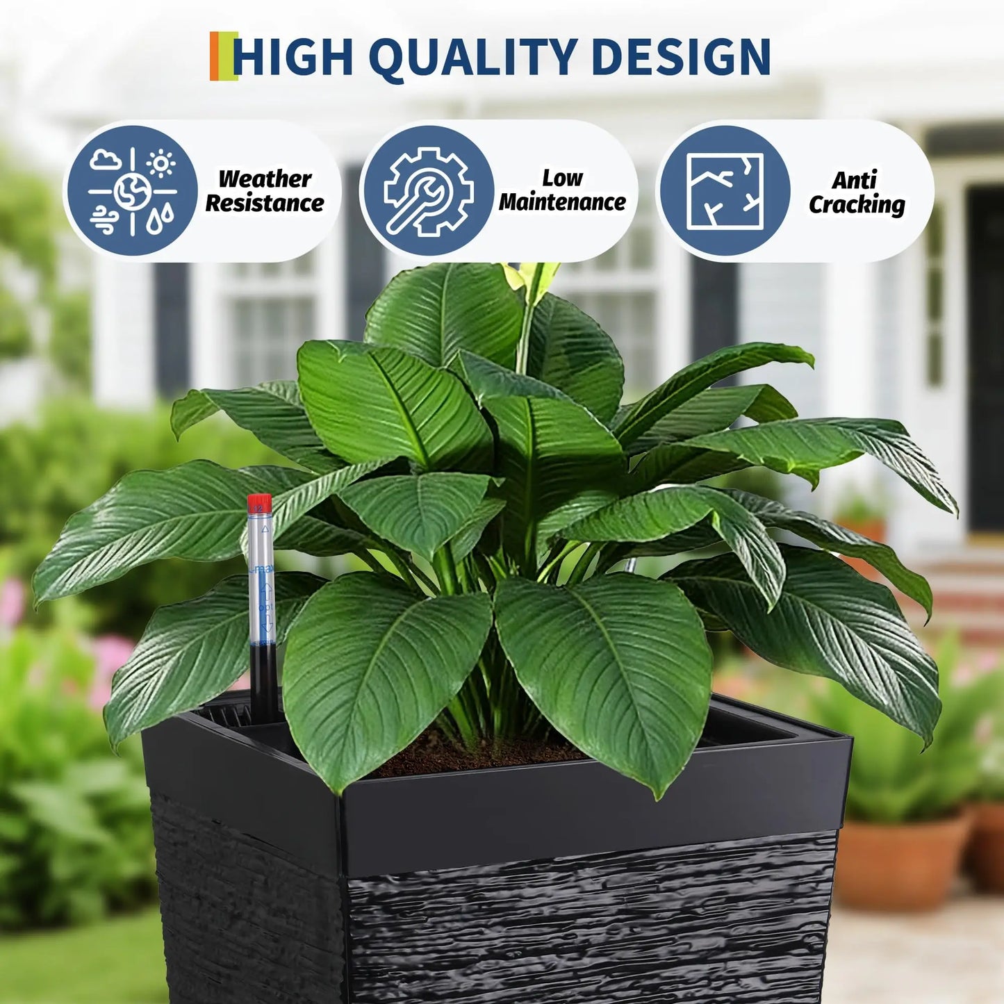 HiMISS Self Watering Planters Set Of 2 For Outdoor Porch