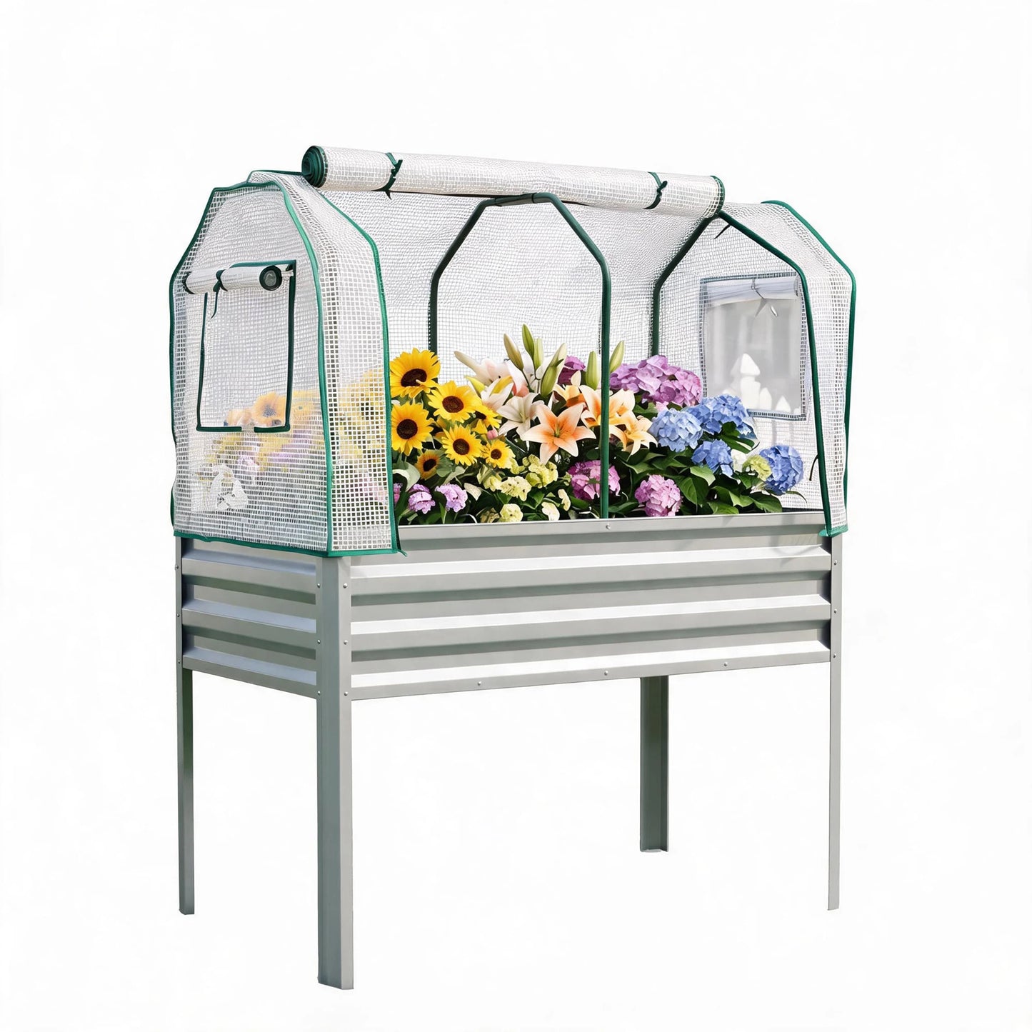 HiMISS Galvanized Raised Garden Bed With Cover And Legs For Vegetables And Herbs