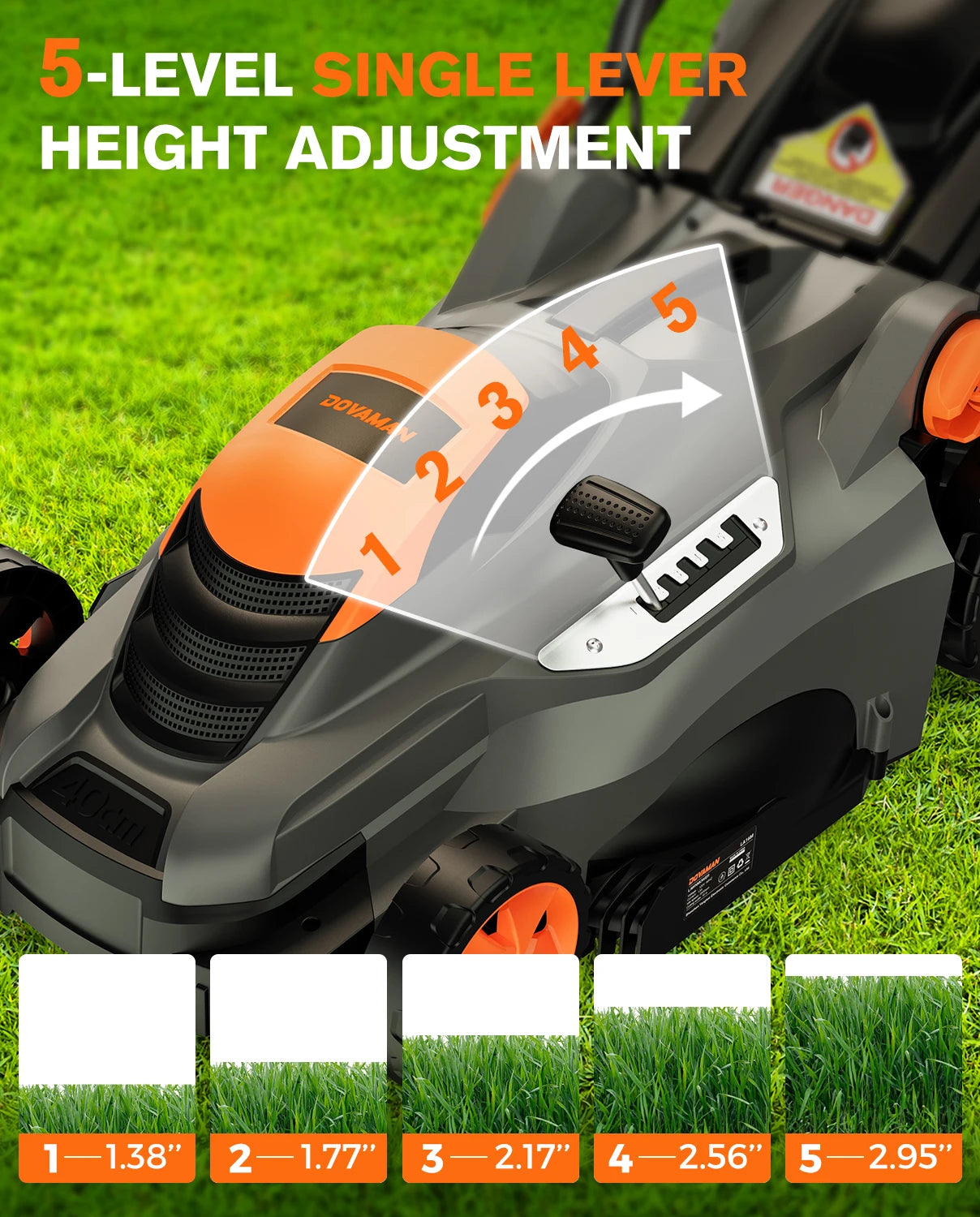 Dovaman 13Amp Corded Lawn Mower With 2in1 Mulching Bagging