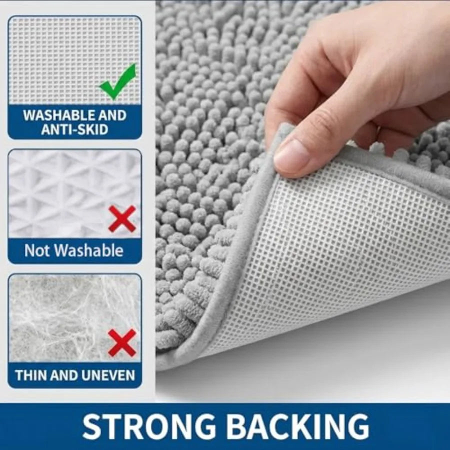 Chenille Bathroom Rug Sets With Non-Slip Backing