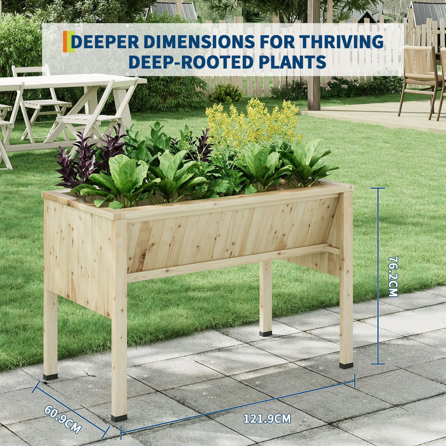 HiMISS Raised Wooden Garden Bed With Tool Hooks Elevated Planter