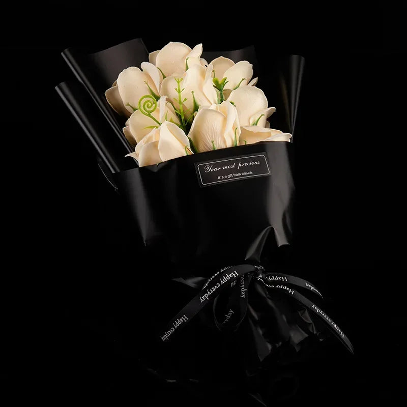 9 Heads Soap Flower Rose Bouquet Artificial Roses For Christmas