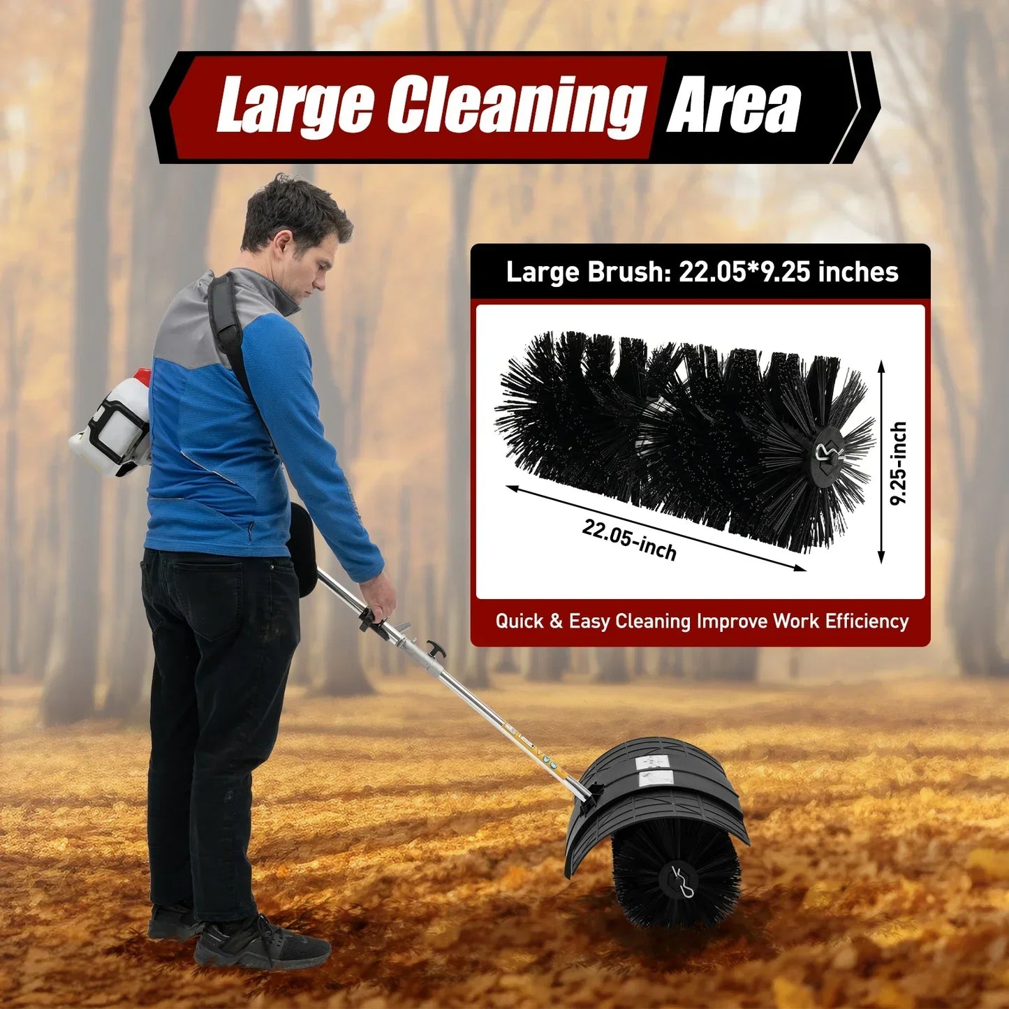 Bymaocar Gas Powered Walk Behind Lawn Sweeper 2 Stroke 2.3HP