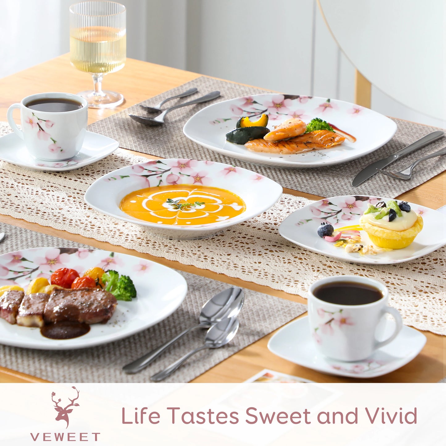 MALACASA 30-Piece Porcelain Dinnerware Set Floral Dinnerware Service For 6
