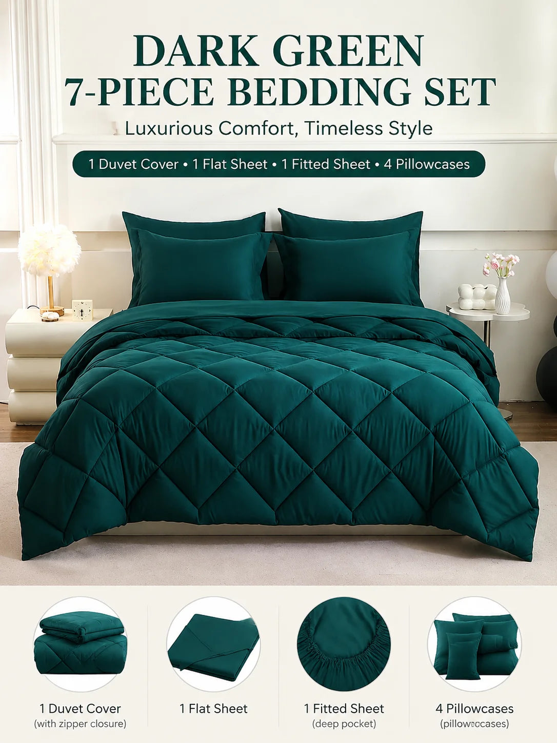 EasYum 5 Piece Brushed Polyester Bedding Set With Pillowcases