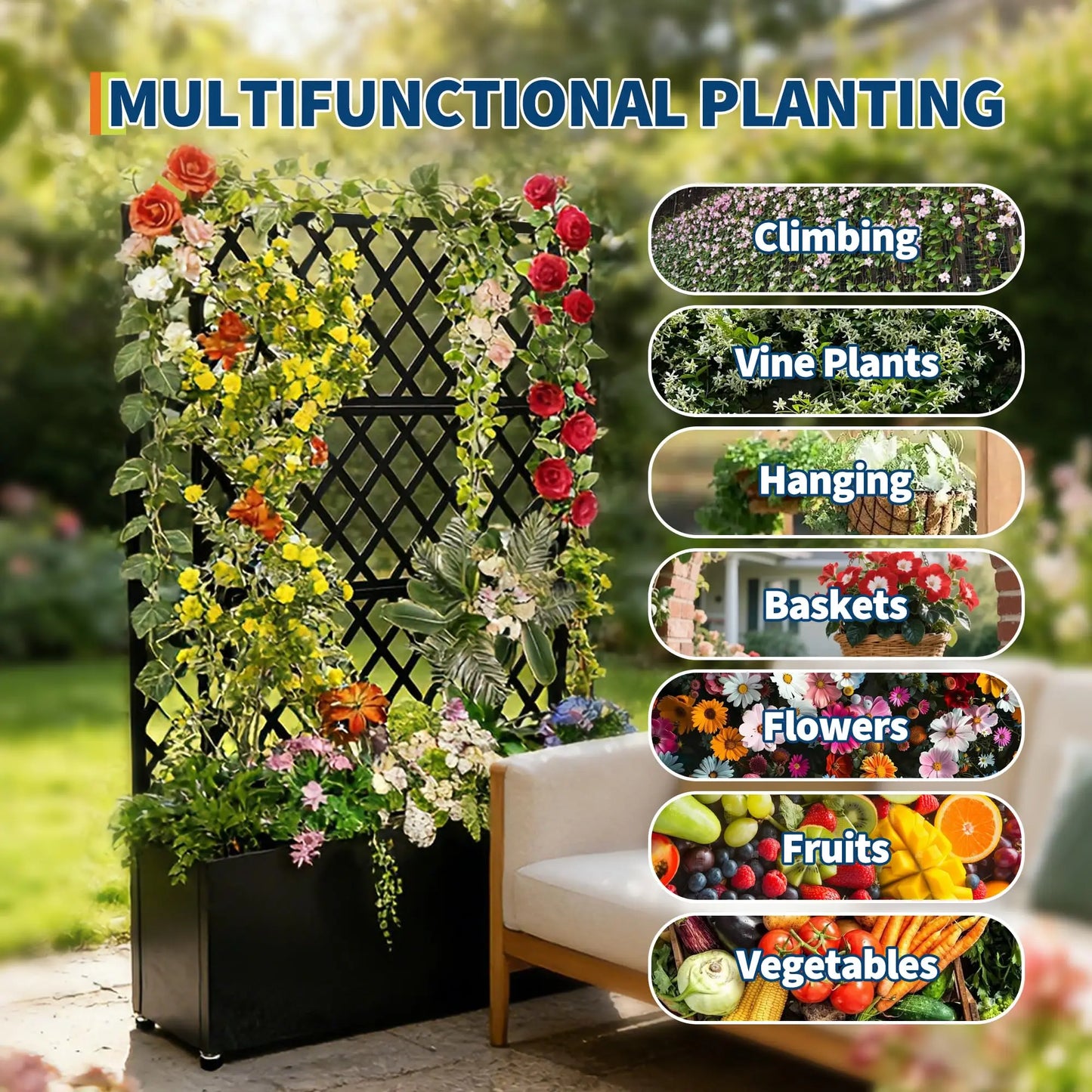 HiMISS Galvanized Steel Raised Garden Bed With Trellis Drainage And Wheels