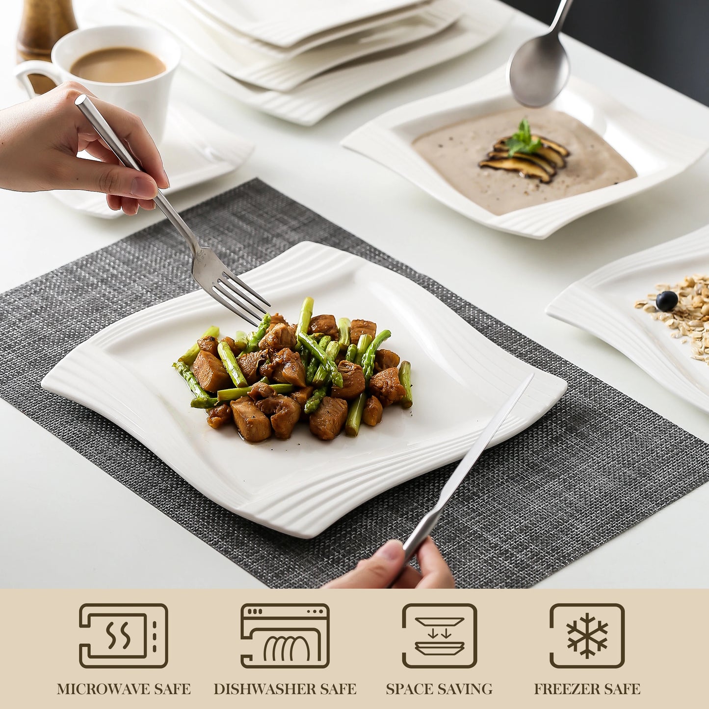 MALACASA Amparo Porcelain Dinnerware Set For Everyday Use