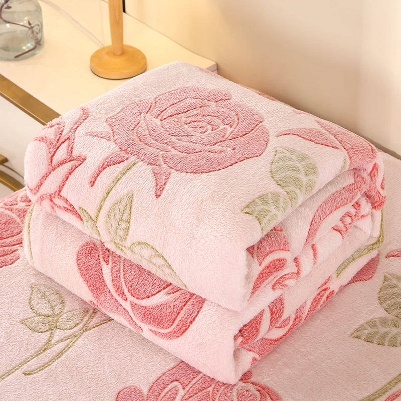 Floral Fleece Bedspread Blanket For Sofa Travel Shawl Home