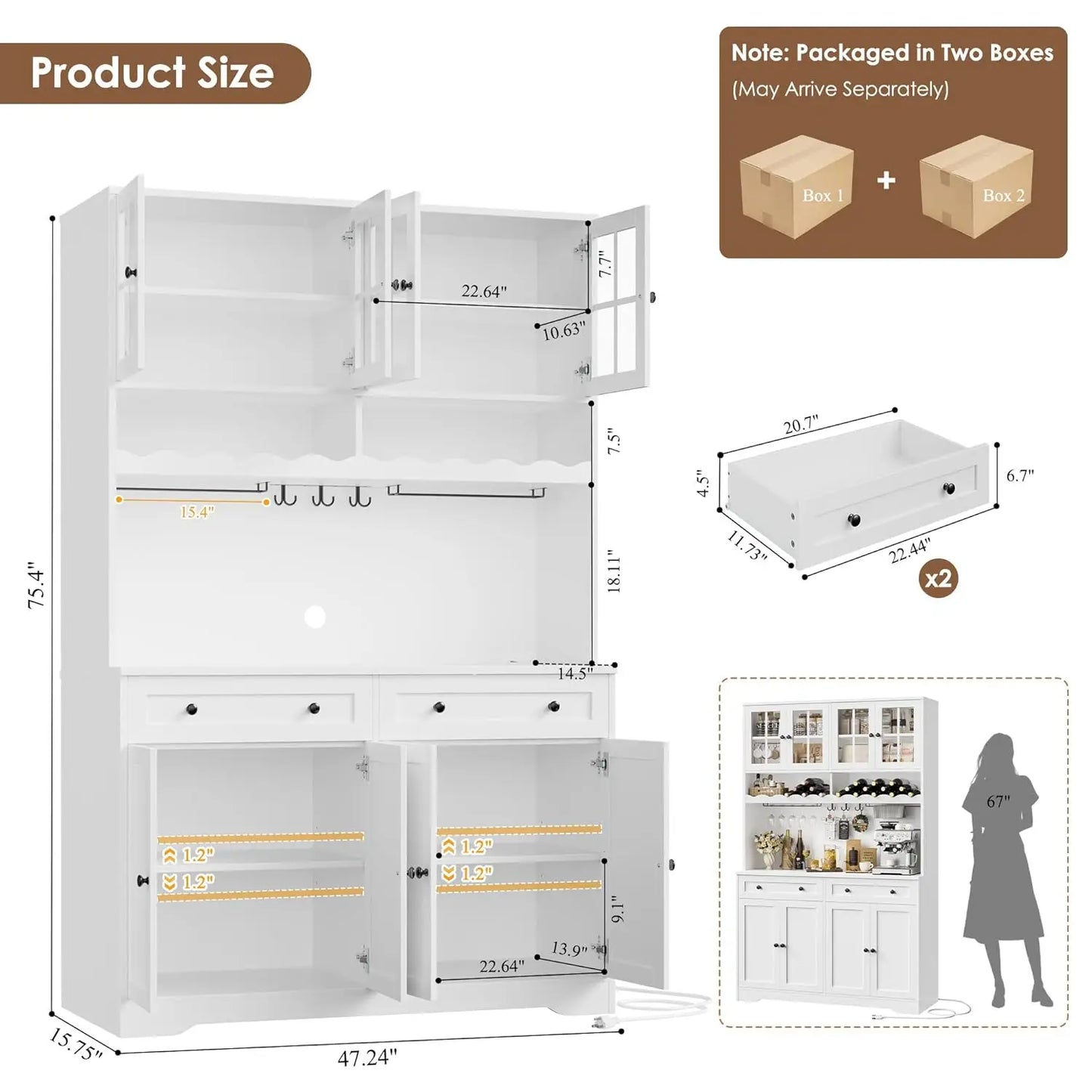 Modern Kitchen Pantry Cabinet With Charging Station And Microwave Stand
