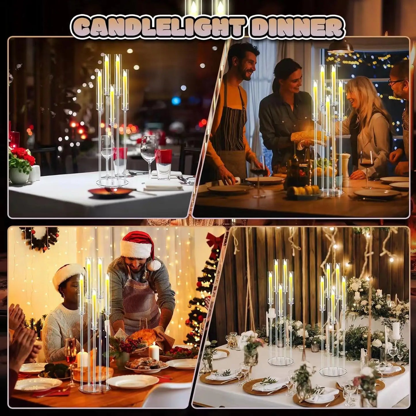Clear Acrylic 5 Arm Candelabra Centerpieces With LED Candles