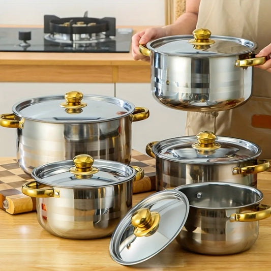 Golden Stainless Steel 5 Piece Cookware Set, Nonstick, All Stovetops