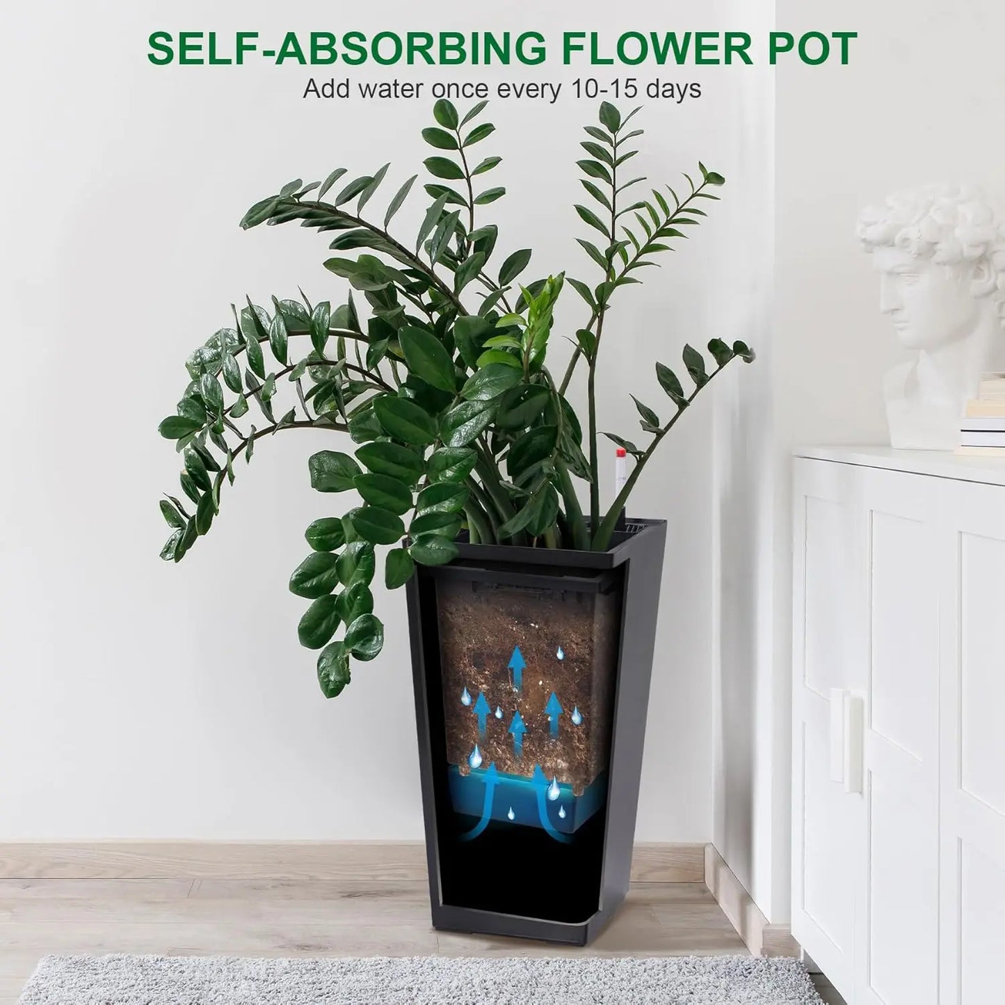 HobbyLane Self-Absorbing Plastic Planter Indoor and Outdoor with Shelf Insert