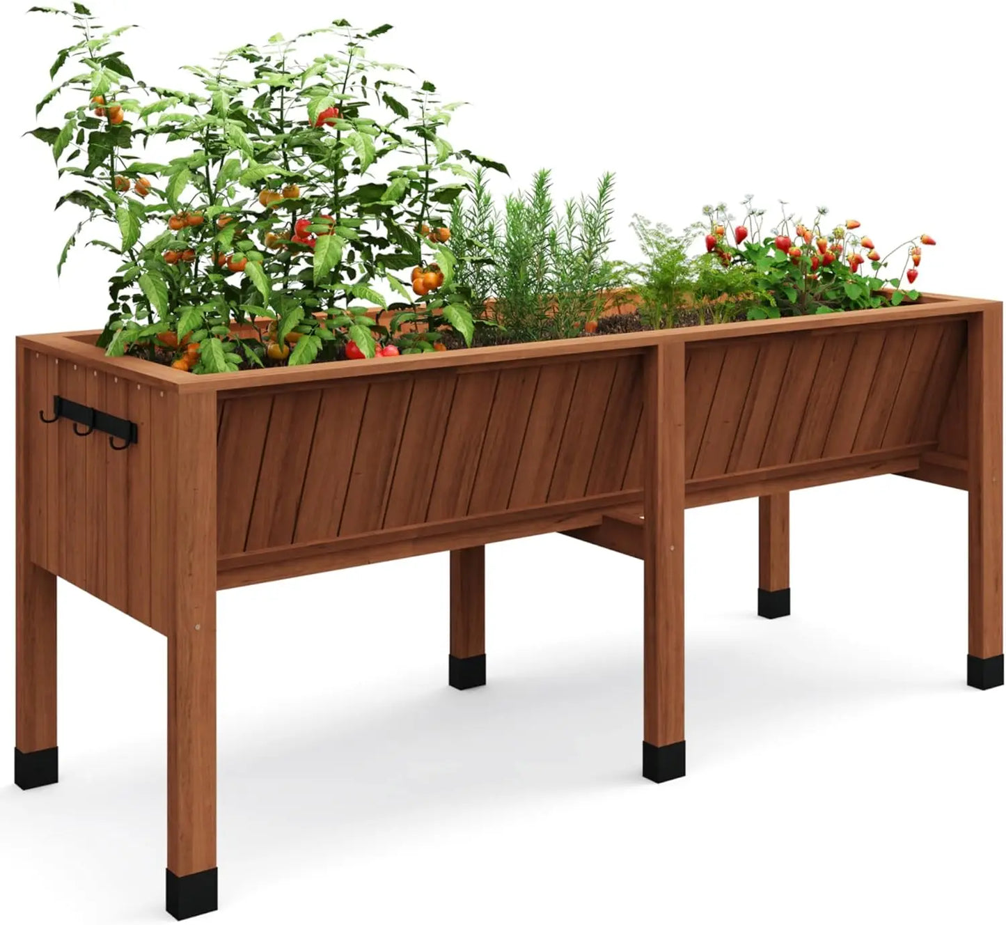 HiMISS Raised Wooden Garden Bed With Tool Hooks Elevated Planter