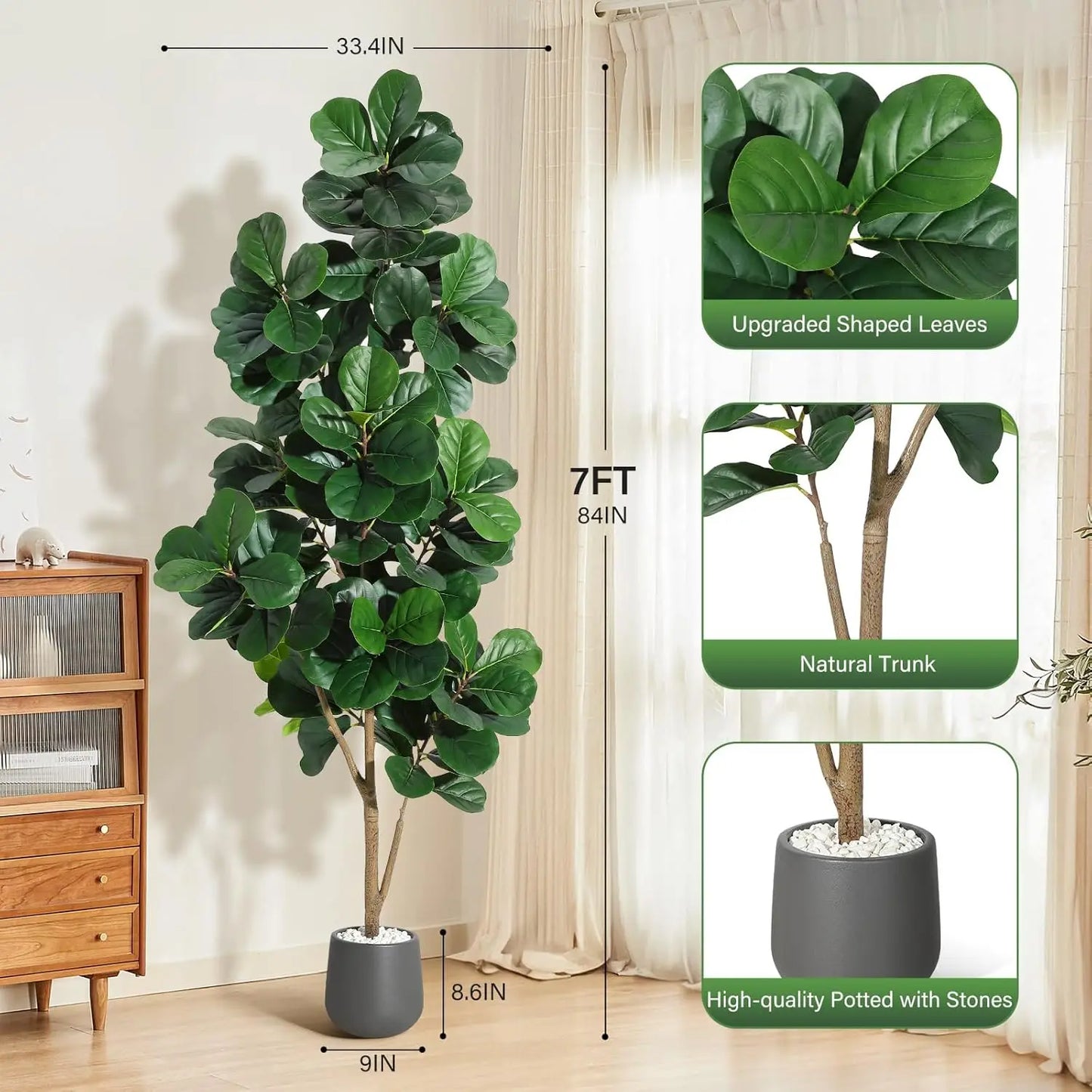 HiMISS Fiddle Leaf Fig Artificial Tree With White Planter Pot