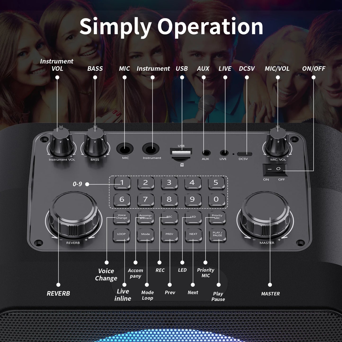 FanFun 2 Wireless Microphones Karaoke Machine With Treble Bass Adjustment