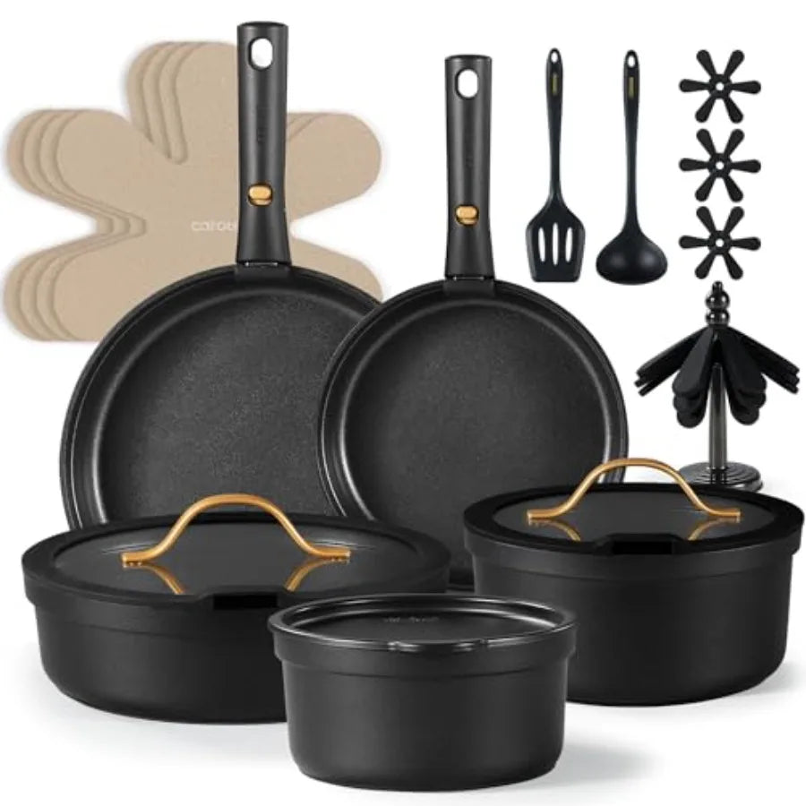 Nonstick Cookware Set 20pcs With Removable Handle for Oven Safe