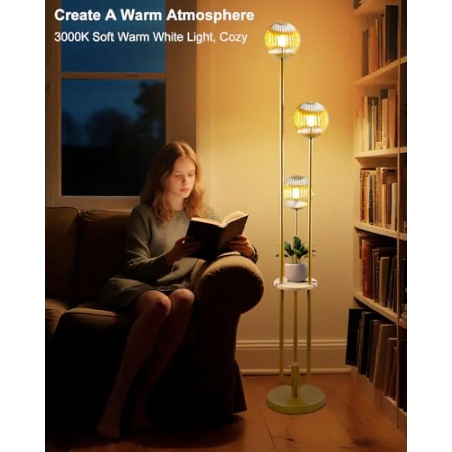 Glass Floor Lamp With Shelf Dimmable Mid Century Modern Gold