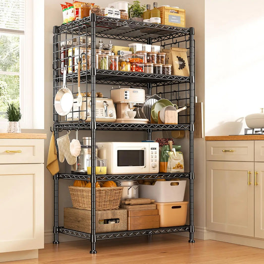 5-Tier Metal Shelving With Side Hooks Adjustable Storage