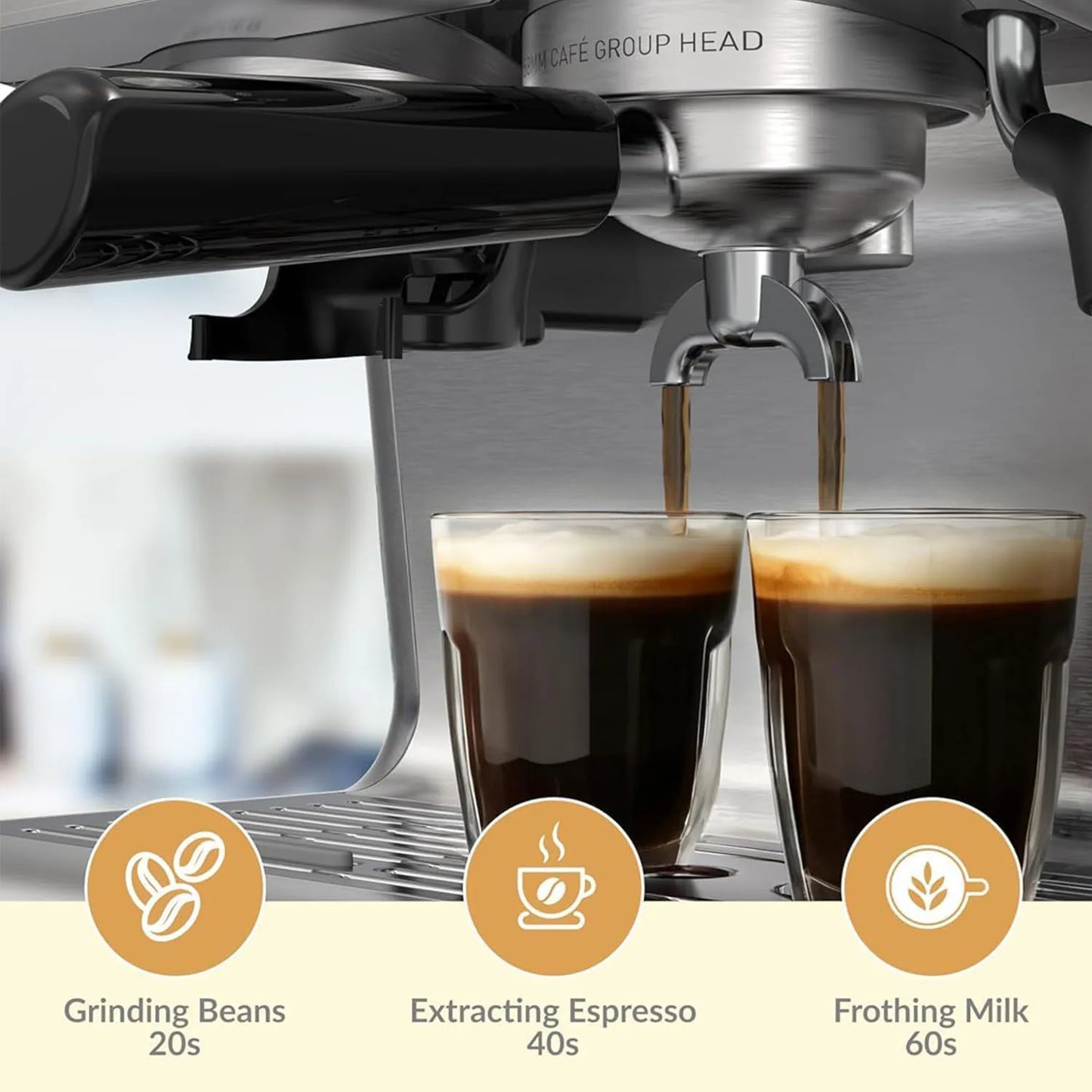 AceKool 20 Bar Espresso Machine With Grinder 1450W Semi Automatic