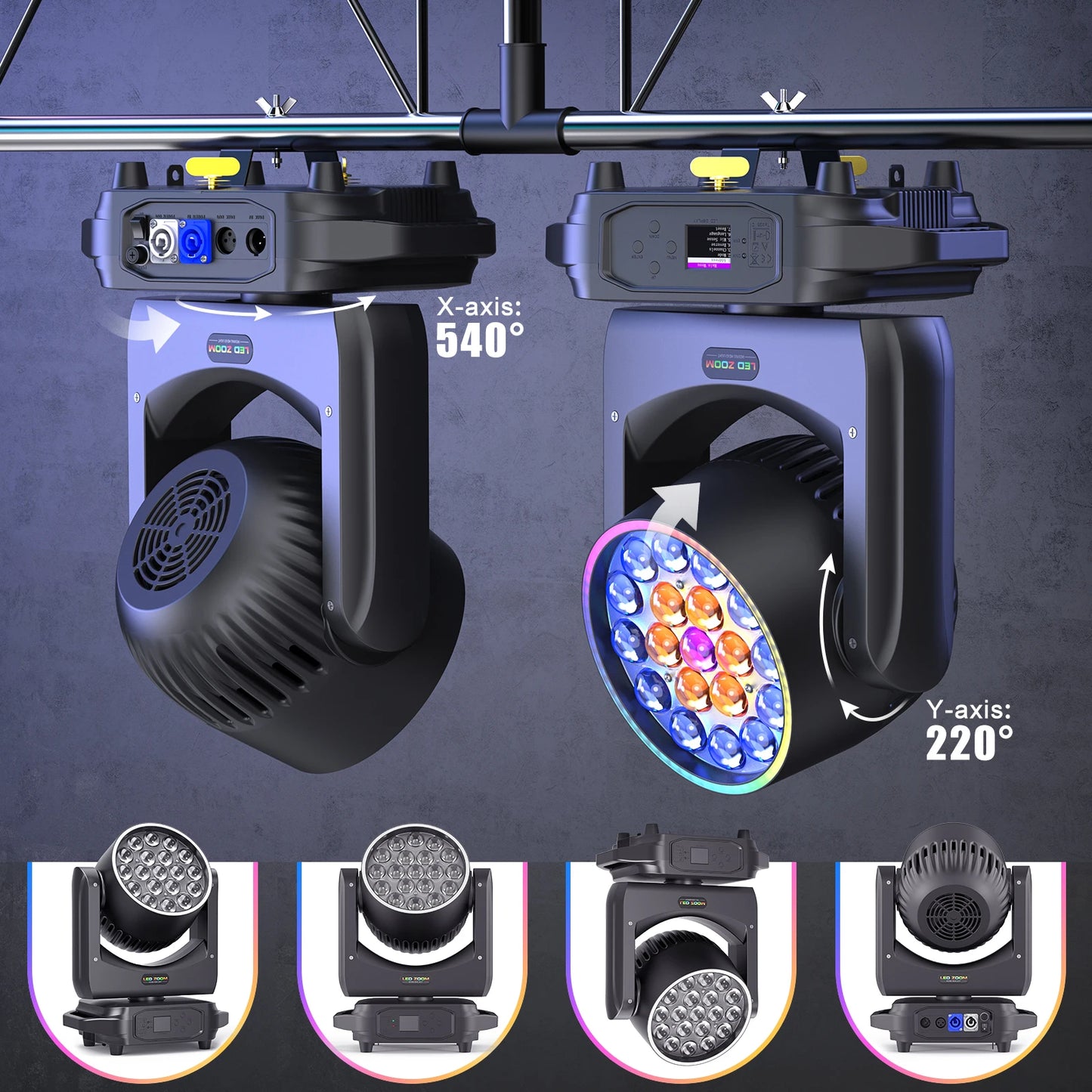 Yiflamefly 220W Zoom Wash Moving Head Light RGBW LED Stage Lighting