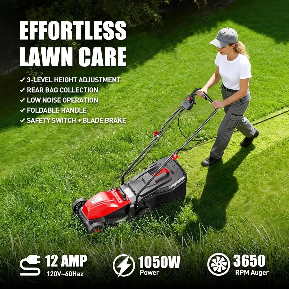 Electric Corded Lawn Mower 12 Amp Push Button Start