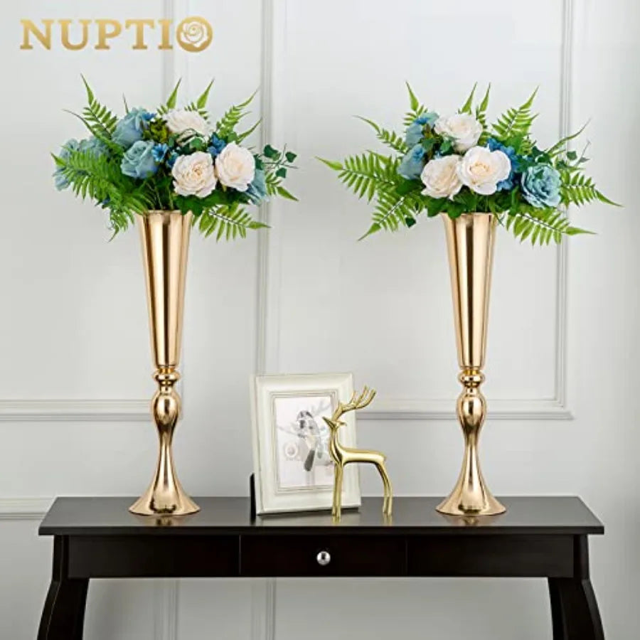 Gold Centerpiece Trumpet Vases for Wedding Decor Set of 2