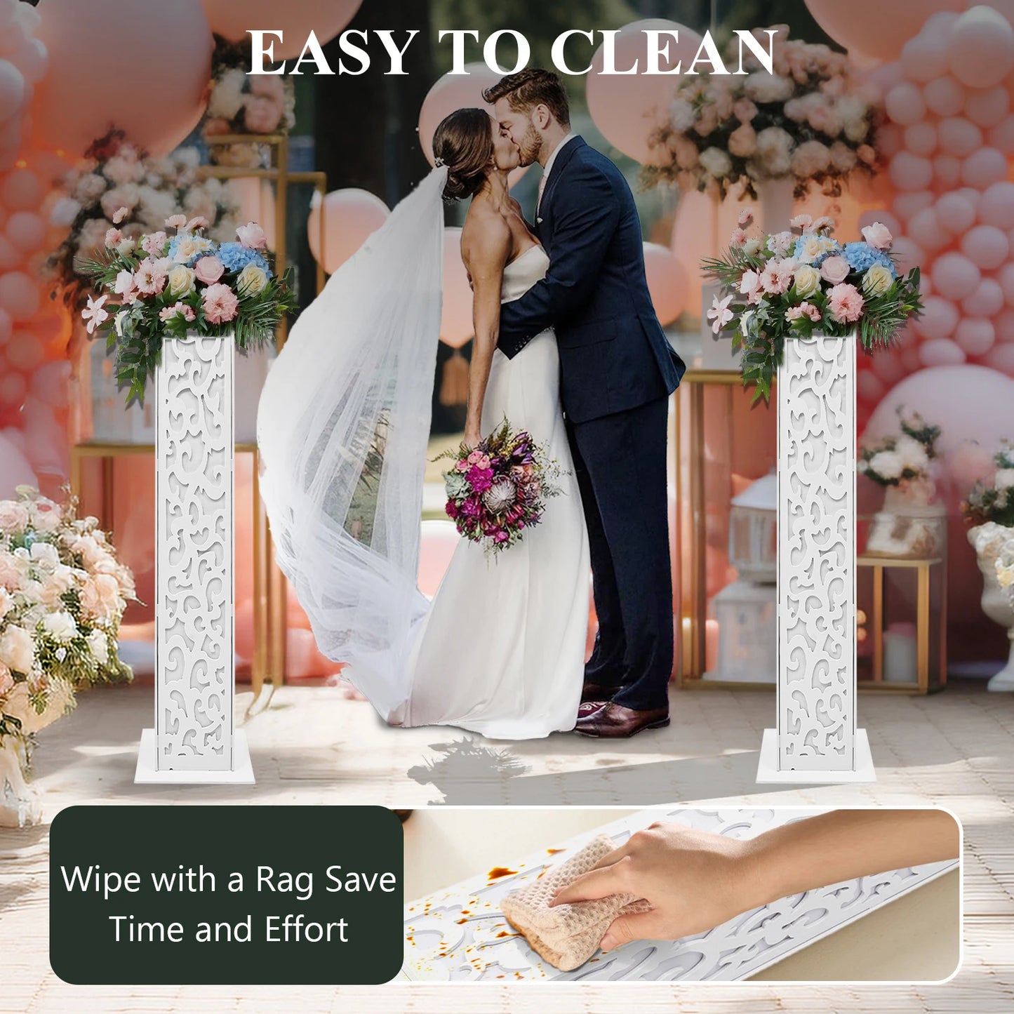 Wedding Flower Column Stand With LED Cloud Pattern Outdoor Decor