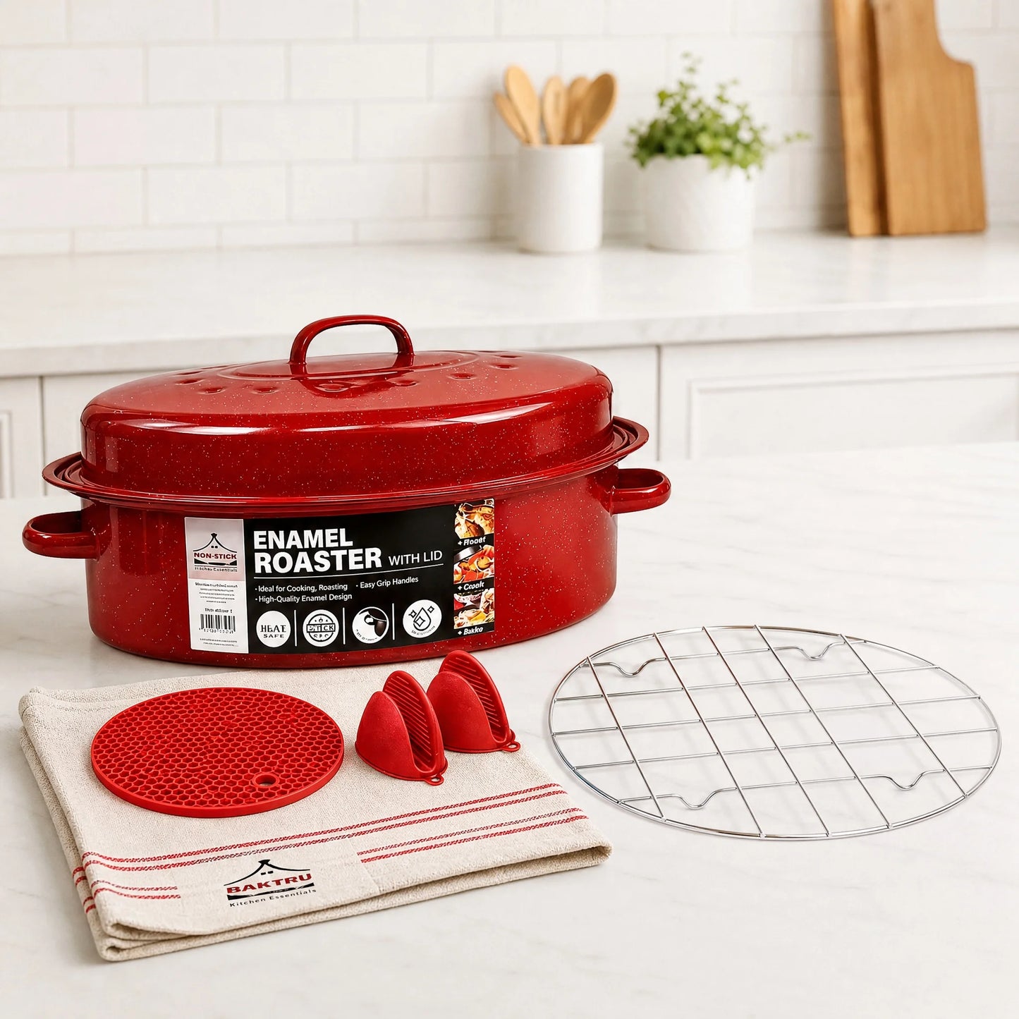 Enamel Carbon Steel Roasting Pan With Lid Oval Roaster