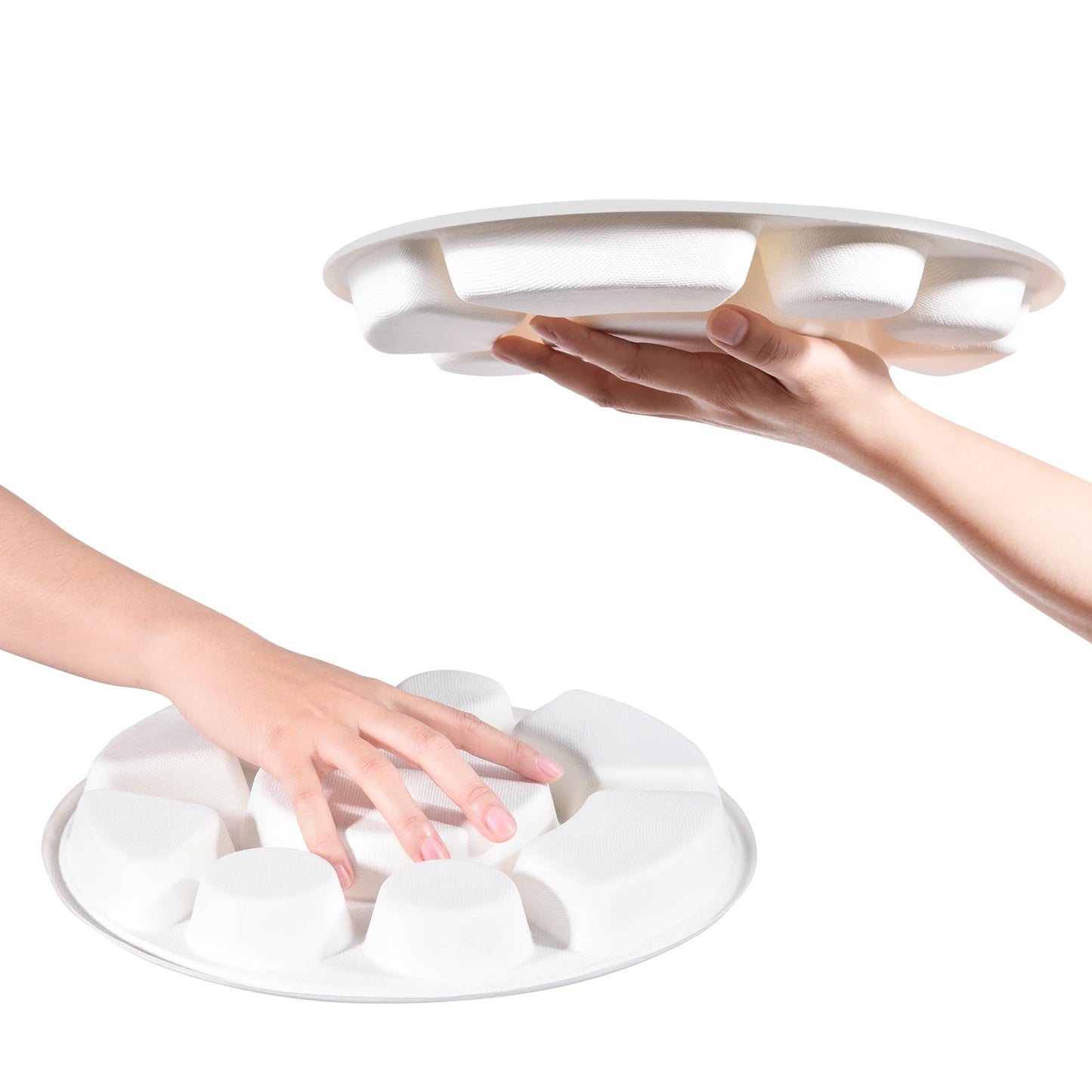 Sugarcane 9 Compartment Divided Plate Round Heavy Duty Serving Tray