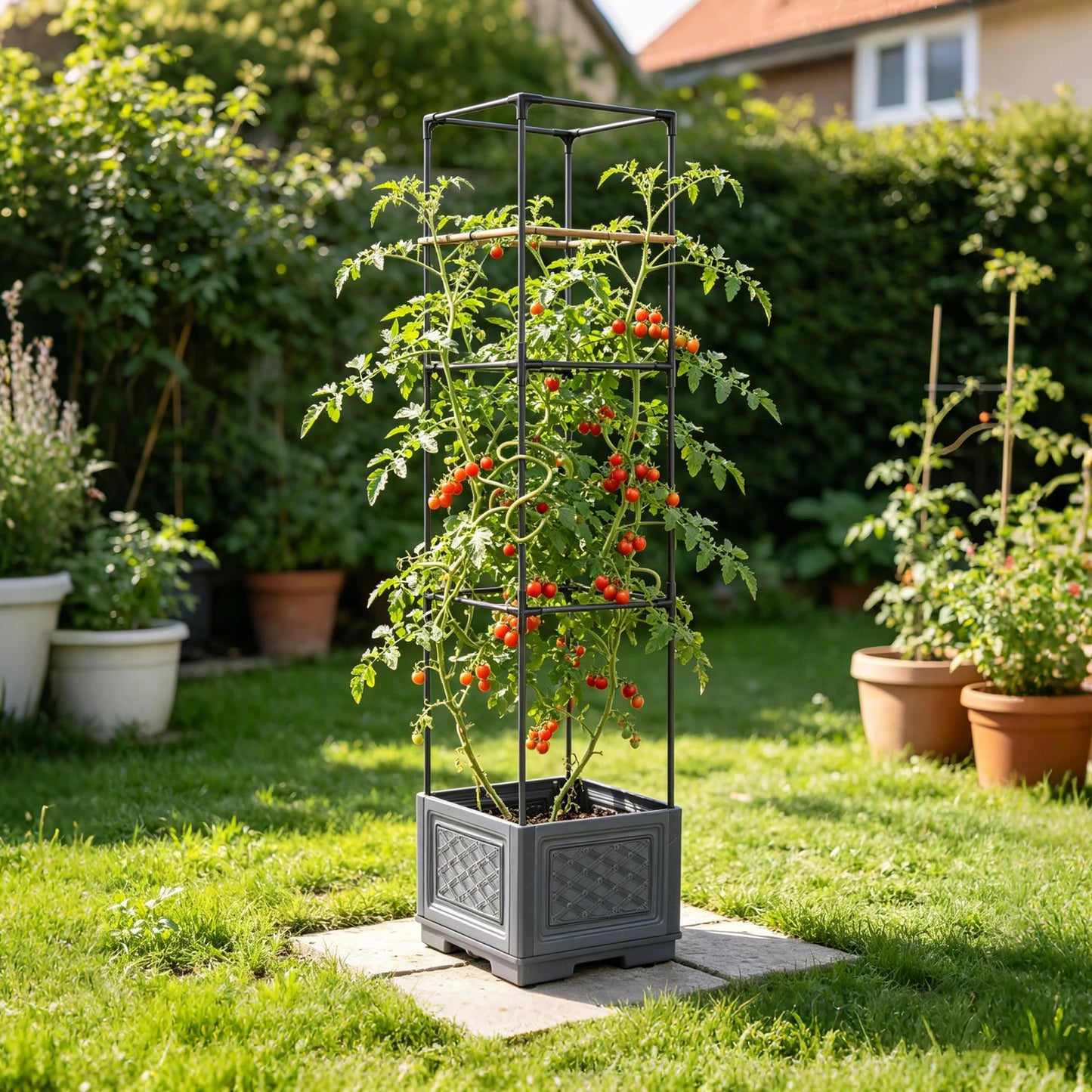 ALIILEE Three-Layer Self Planting Wheeled Garden Planter Box Trellis