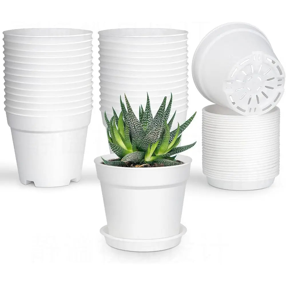 Plastic Plant Pots 28 Pack With Drainage Holes And Saucers