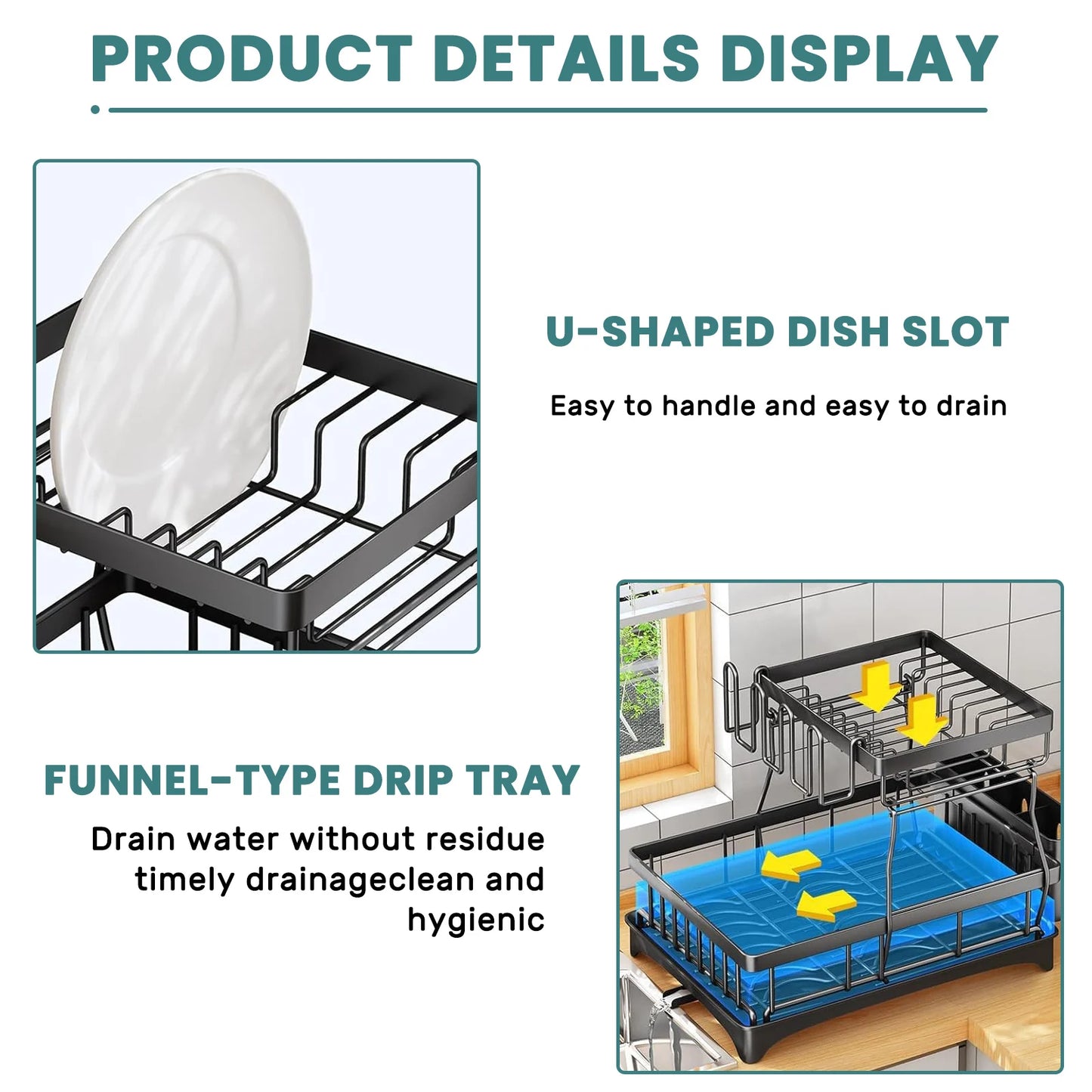 Two Tier Dish Drying Rack For Kitchen Countertops Removable High Capacity