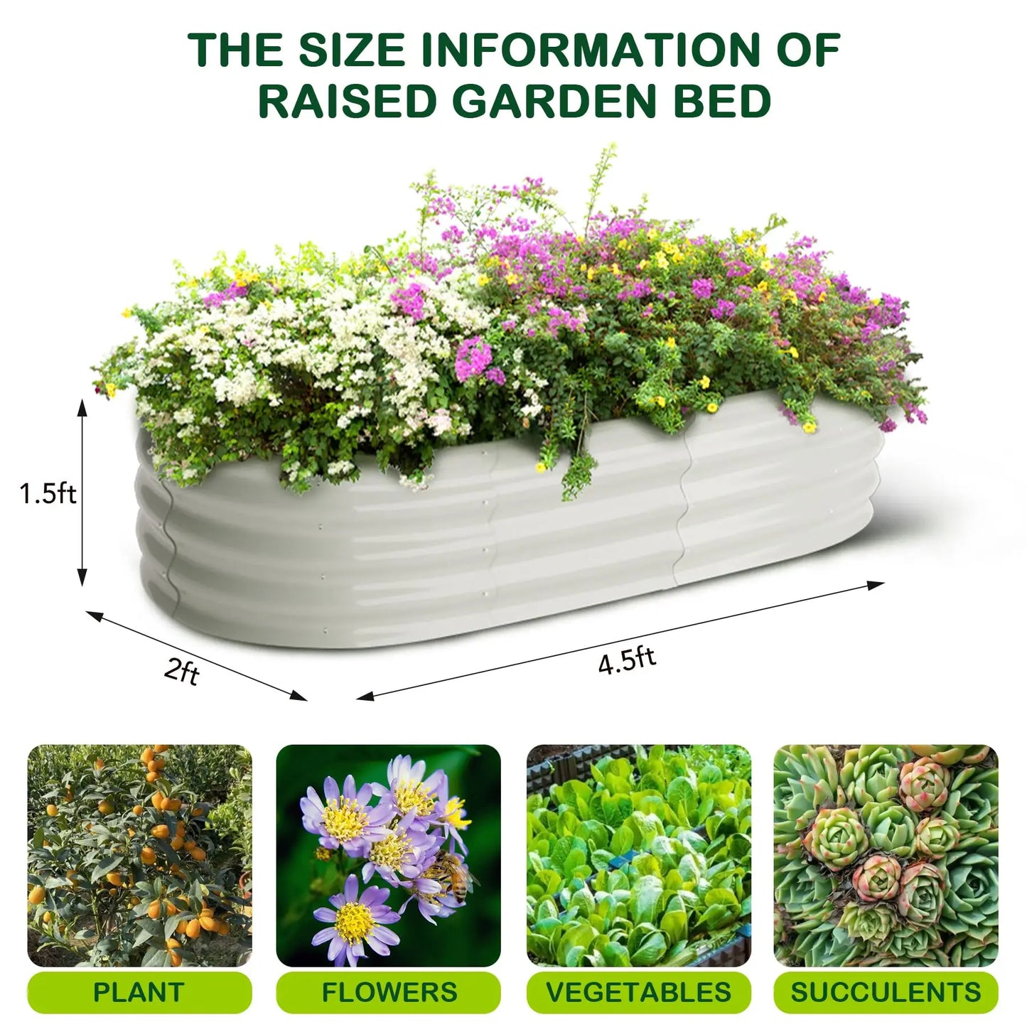 HiMISS 2 Pack Oval Galvanized Steel Raised Garden Bed