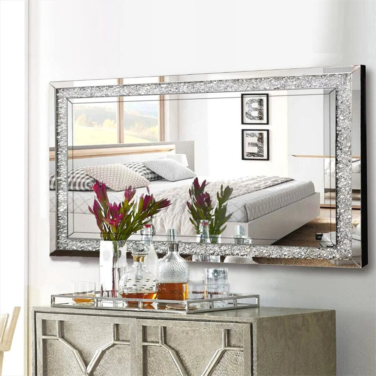 Crystal Crush Diamond Wall Mirror Framed Rectangle For Living Room