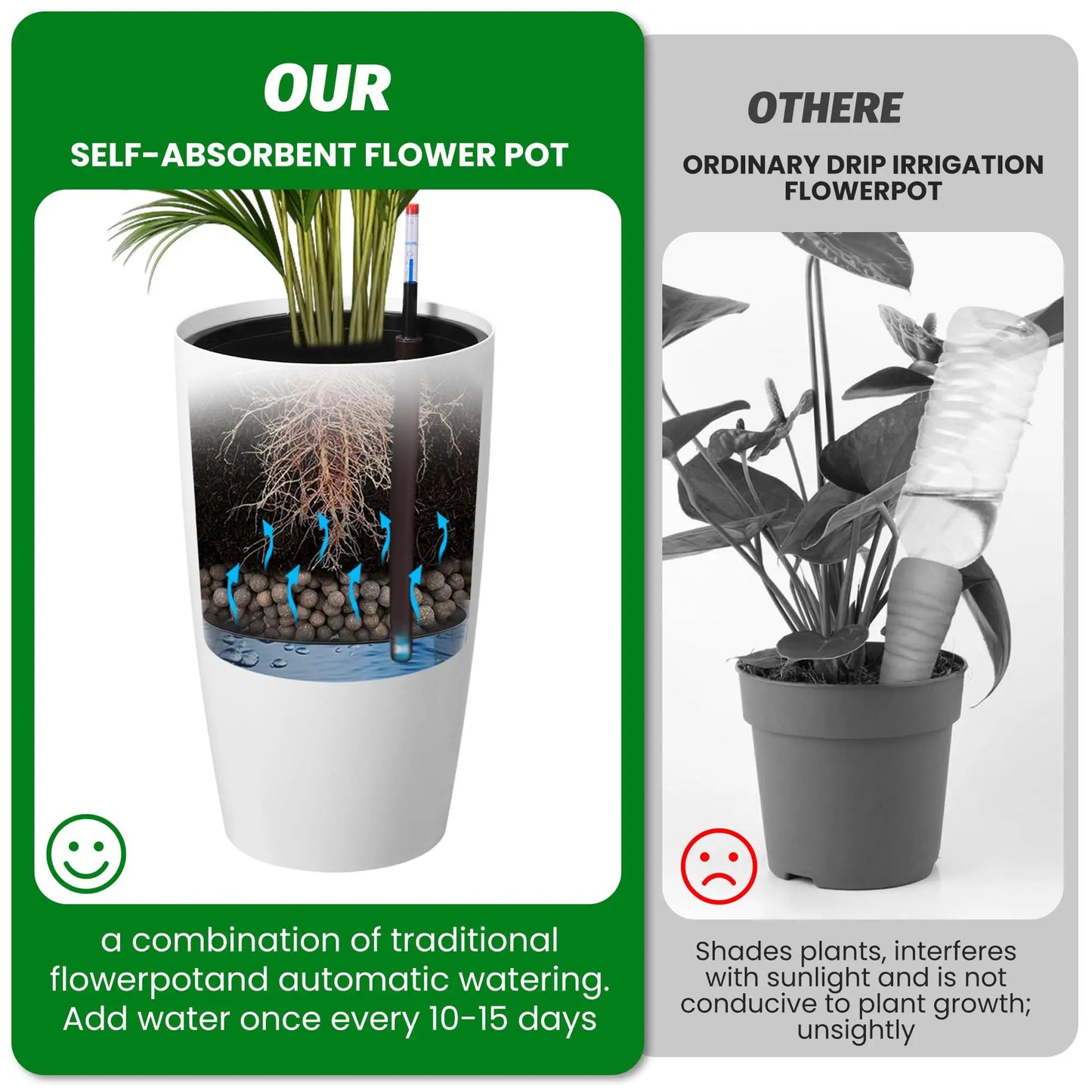 HiMISS Self Watering Planters Set Of 2 With Water Level Indicator Indoor Outdoor