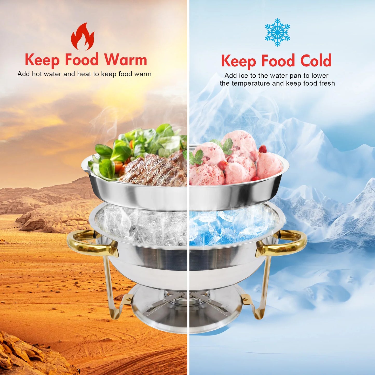 Stainless Steel Chafing Dish Buffet Set With Half Gold Plating