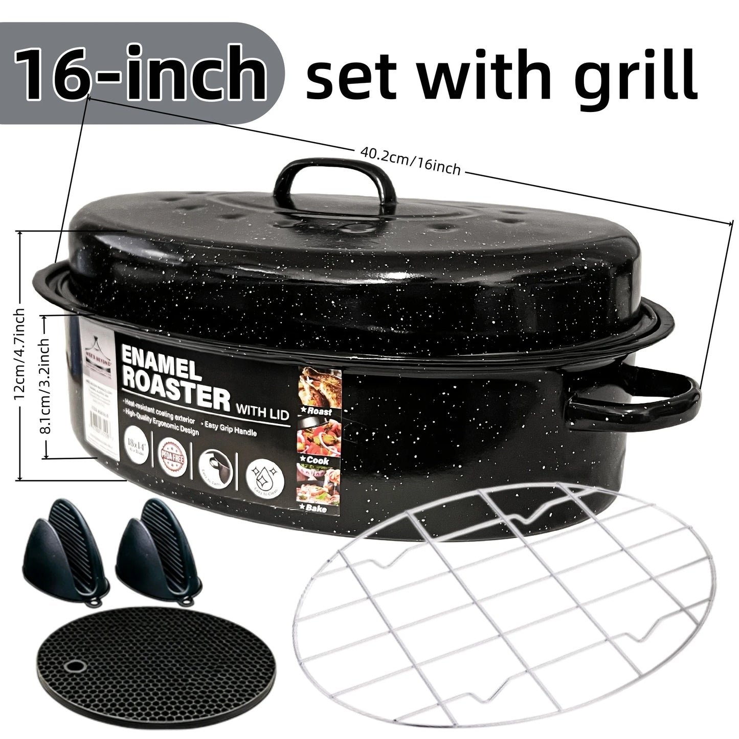 Enamel Carbon Steel Roasting Pan With Lid Oval Roaster
