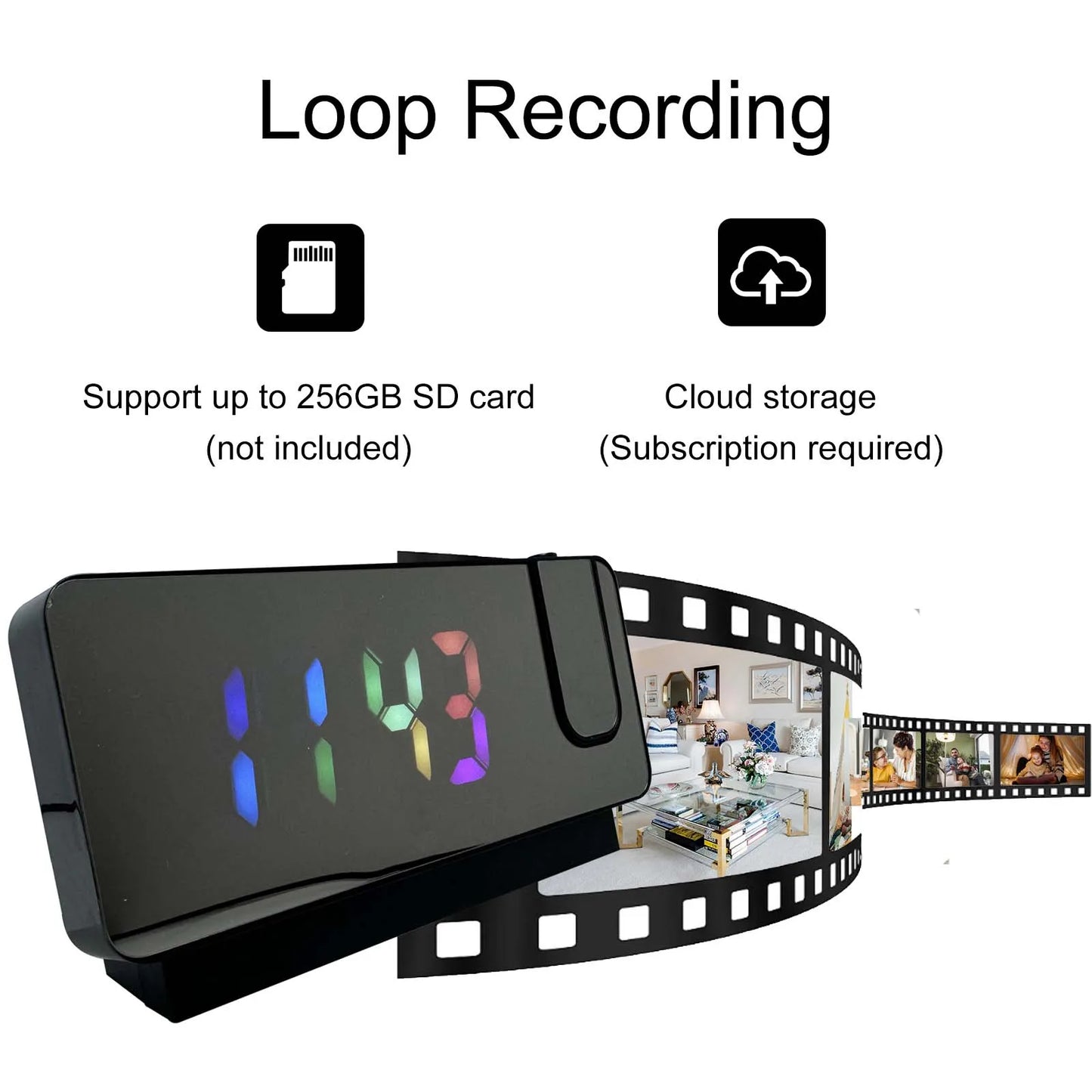 Ouvis 4K Ultra HD Projection Alarm Clock Camera With WiFi Motion Detection