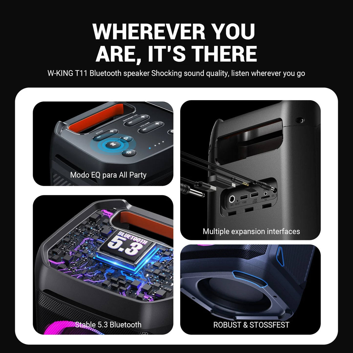 W-King T11 100W Bluetooth Speaker IPX6 Waterproof Portable
