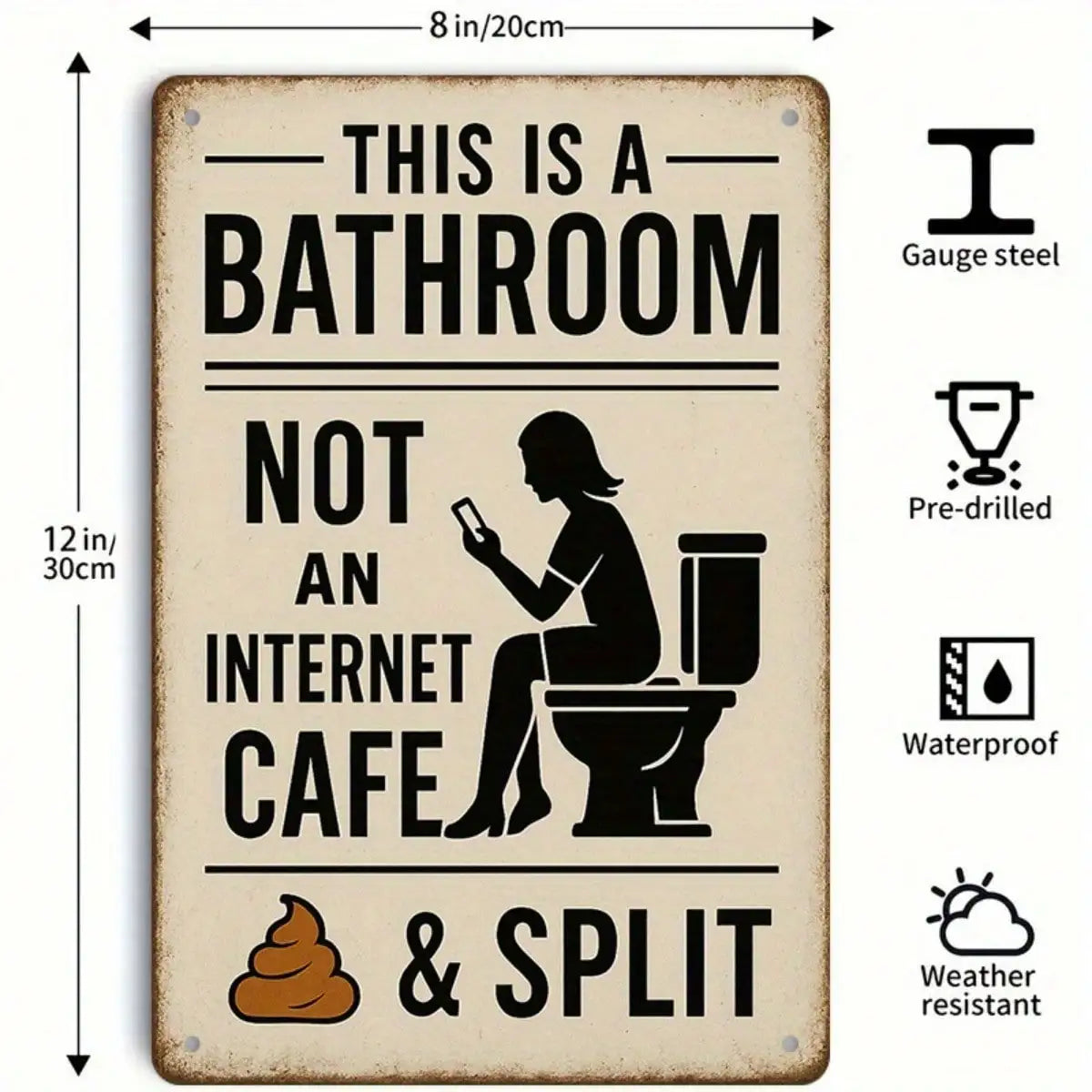 Vintage Iron Tin Sign Bathroom Humor Wall Art For Restroom