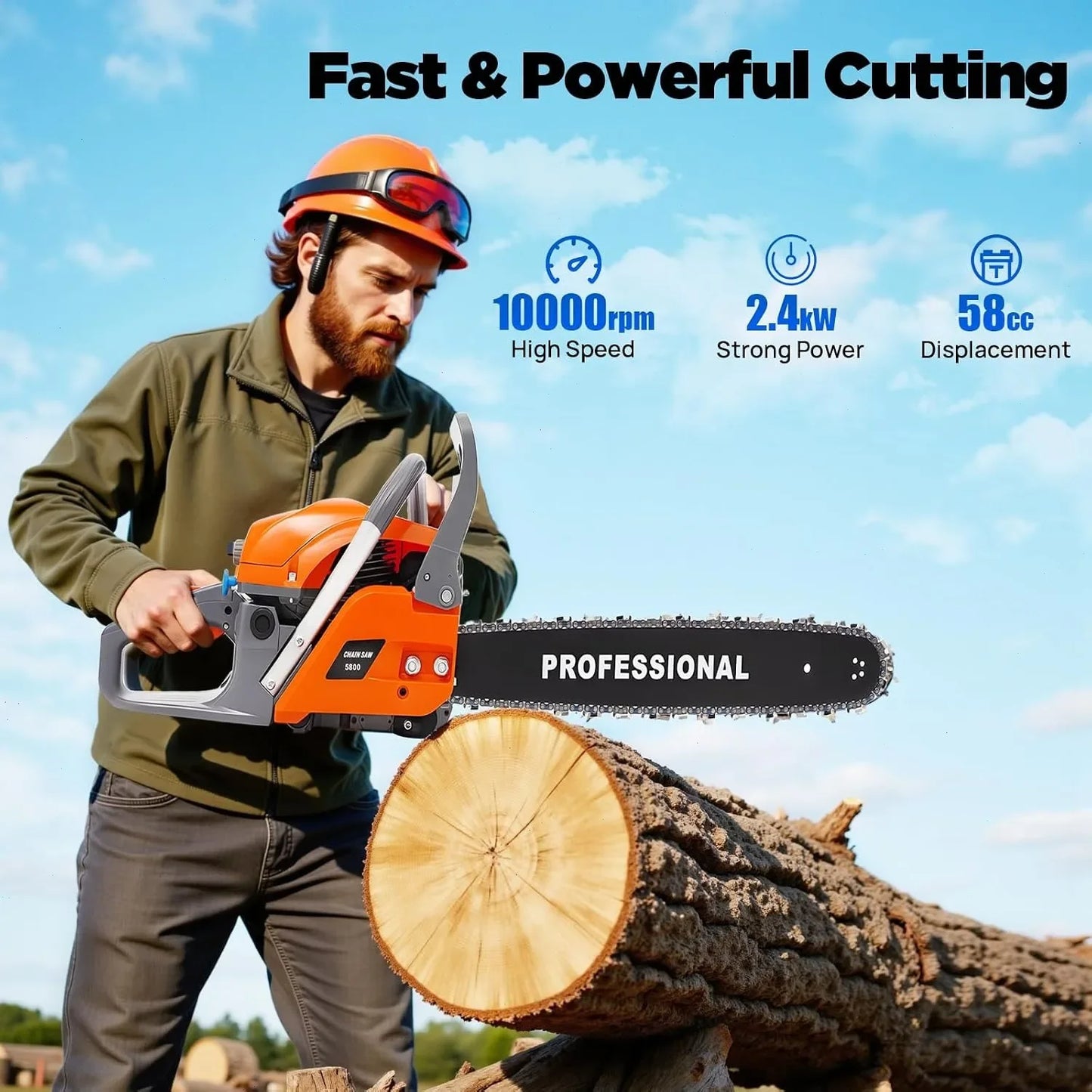 Bymaocar Gasoline Chainsaw With Single Cylinder Engine For Woodcutting