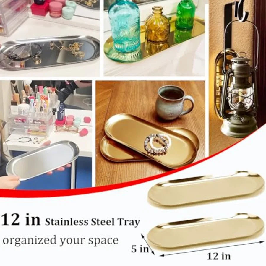Stainless Steel Decorative Serving Tray Set With Bamboo