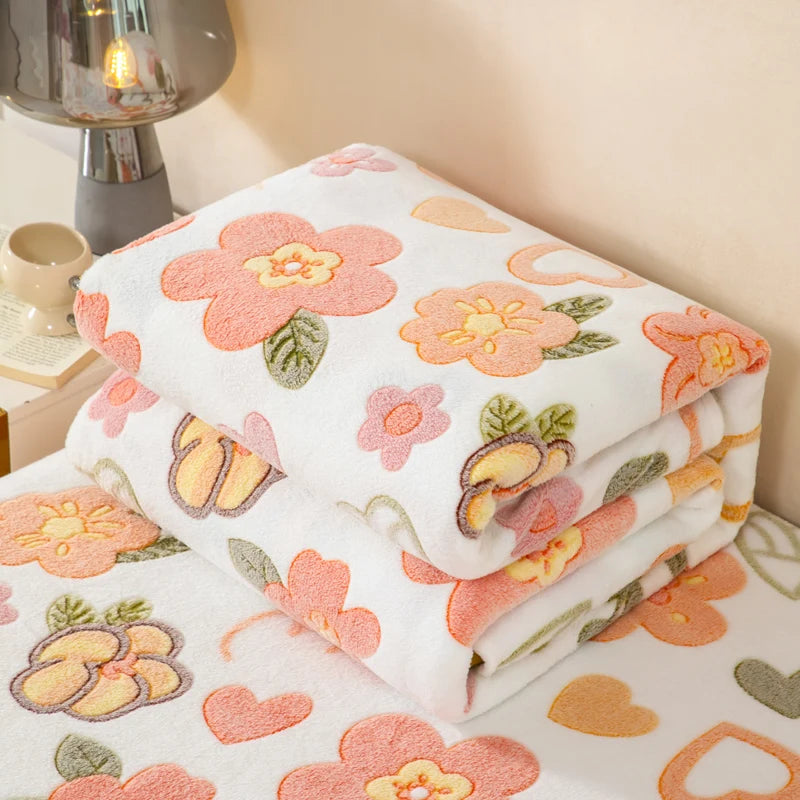 Floral Fleece Bedspread Blanket For Sofa Travel Shawl Home